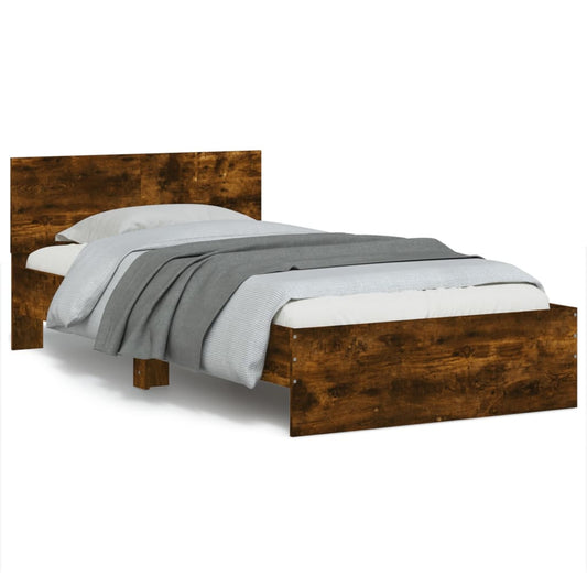 Bedframe met hoofdeinde bewerkt hout gerookt eiken 100x200 cm is nu te koop bij PeponiXL, paradijselijk wonen!