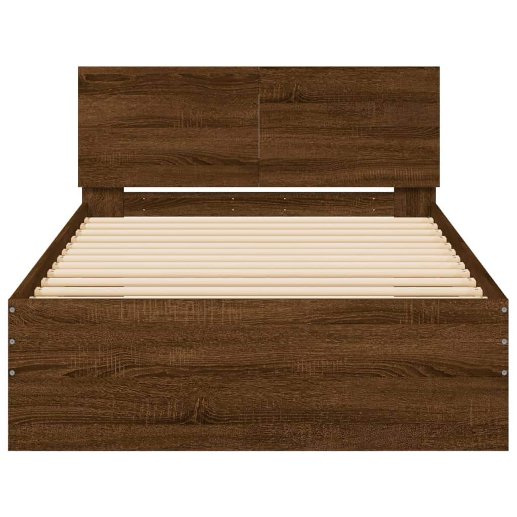 Bedframe met hoofdbord zonder matras bruin eiken 100x200 cm is nu te koop bij PeponiXL, paradijselijk wonen!