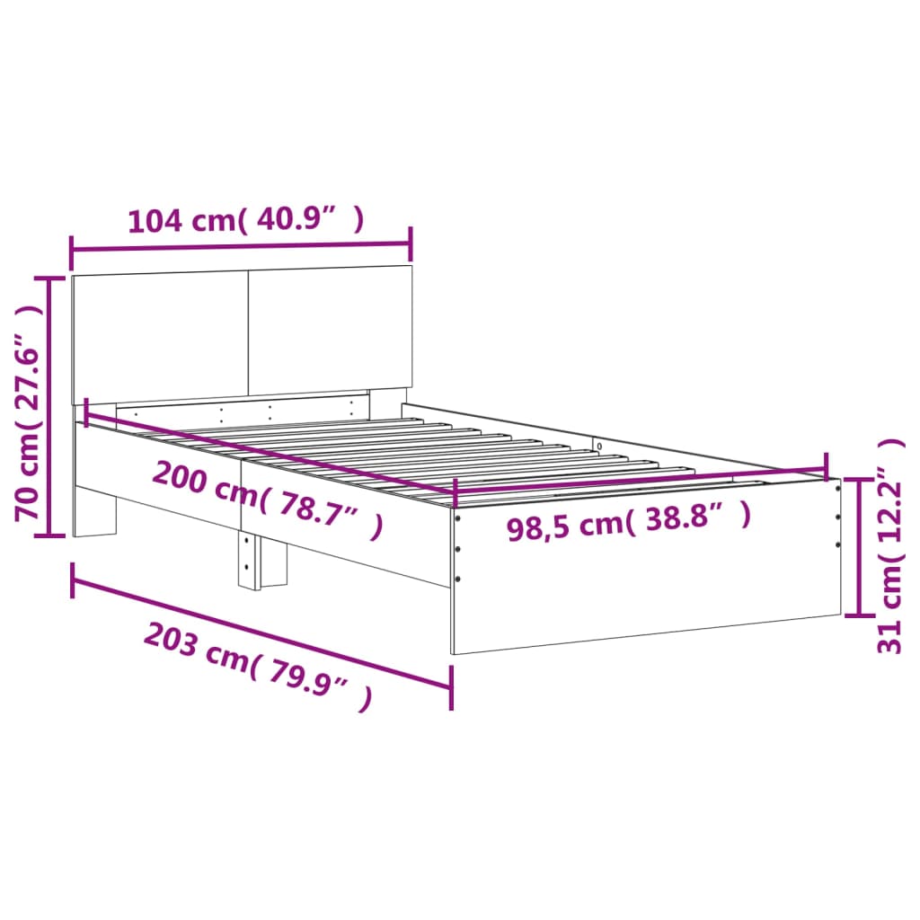Bedframe met hoofdbord zonder matras bruin eiken 100x200 cm is nu te koop bij PeponiXL, paradijselijk wonen!
