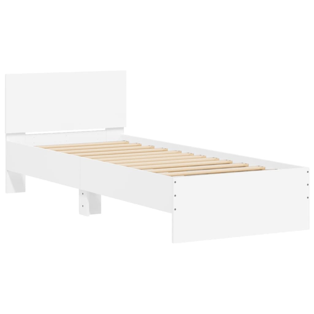 Bedframe met hoofdbord bewerkt hout wit 90x200 cm is nu te koop bij PeponiXL, paradijselijk wonen!