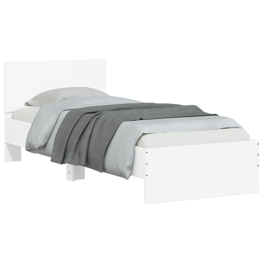 Bedframe met hoofdbord bewerkt hout wit 90x200 cm is nu te koop bij PeponiXL, paradijselijk wonen!