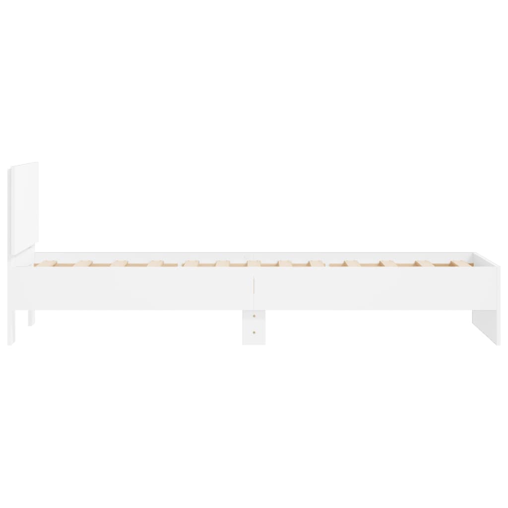 Bedframe met hoofdbord bewerkt hout wit 90x200 cm is nu te koop bij PeponiXL, paradijselijk wonen!