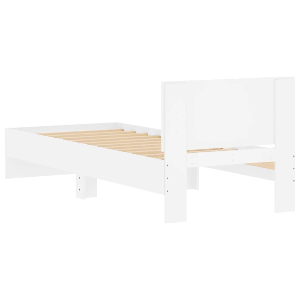 Bedframe met hoofdbord bewerkt hout wit 90x200 cm is nu te koop bij PeponiXL, paradijselijk wonen!