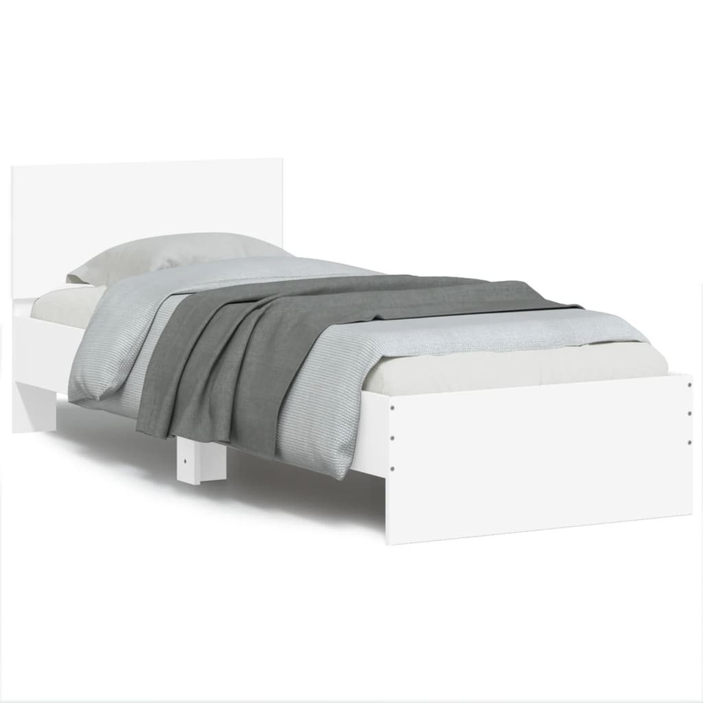 Bedframe met hoofdbord bewerkt hout wit 90x200 cm is nu te koop bij PeponiXL, paradijselijk wonen!