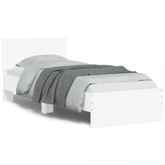 Bedframe met hoofdbord bewerkt hout wit 90x200 cm is nu te koop bij PeponiXL, paradijselijk wonen!