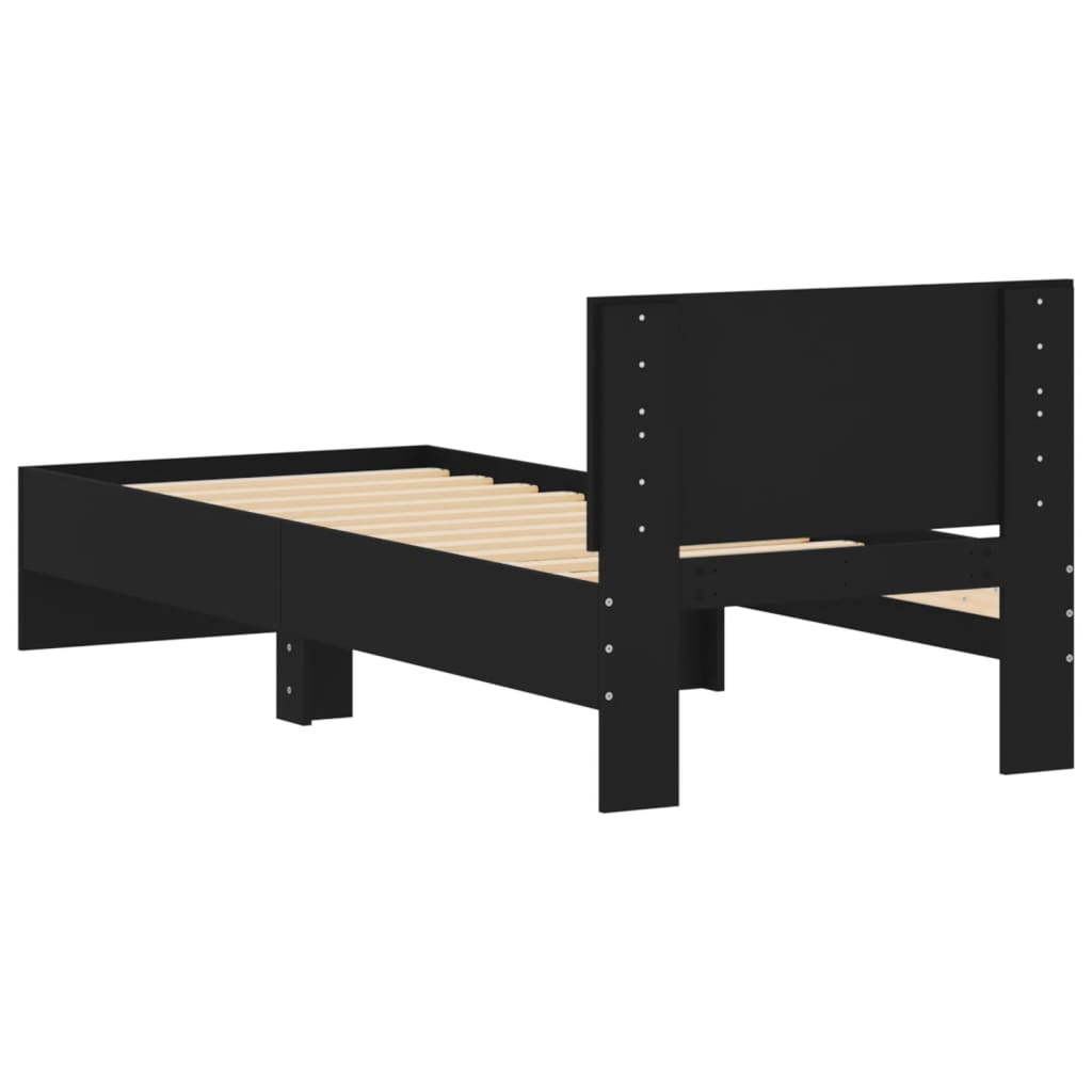 Bedframe met hoofdeinde bewerkt hout zwart 90x200 cm is nu te koop bij PeponiXL, paradijselijk wonen!