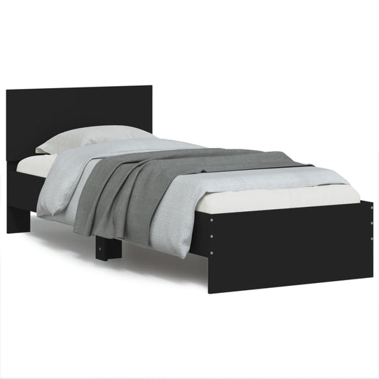 Bedframe met hoofdeinde bewerkt hout zwart 90x200 cm is nu te koop bij PeponiXL, paradijselijk wonen!