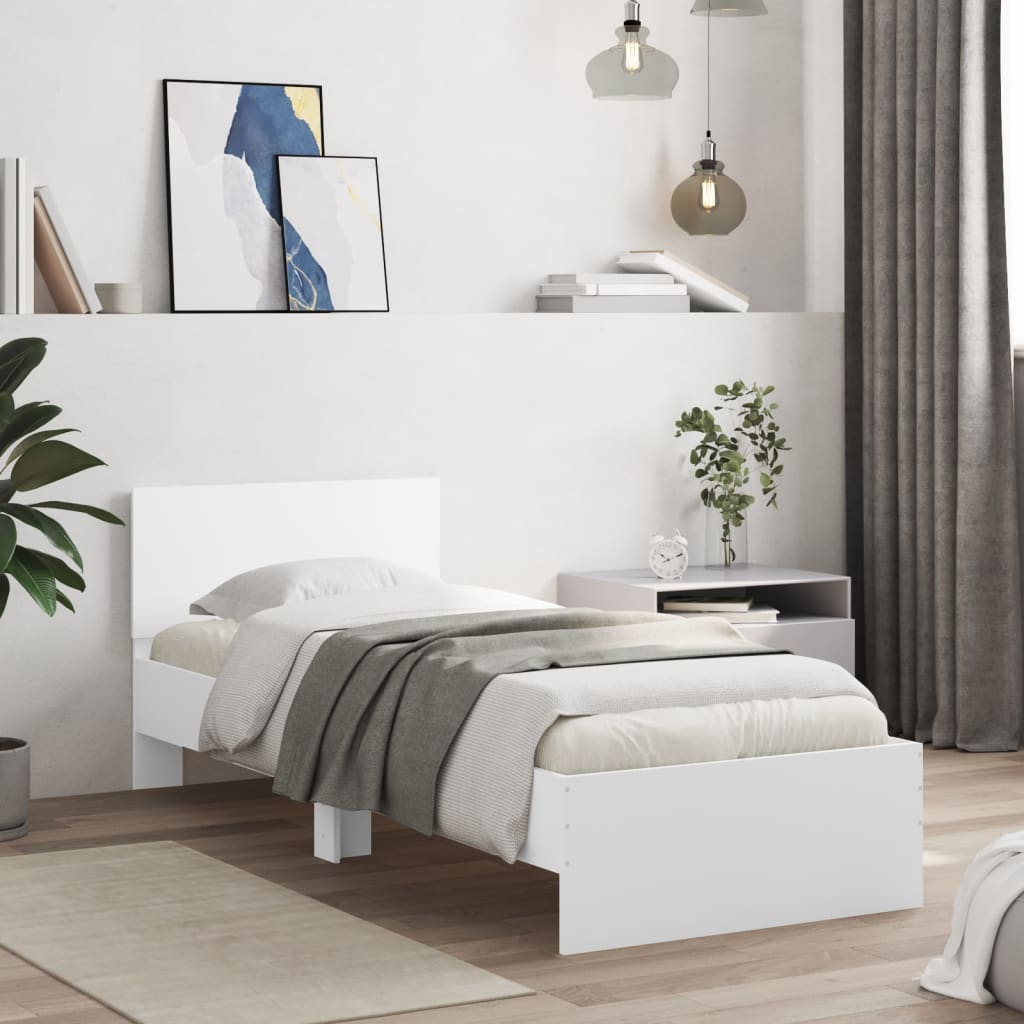 Bedframe met hoofdeinde bewerkt hout wit 90x190 cm is nu te koop bij PeponiXL, paradijselijk wonen!