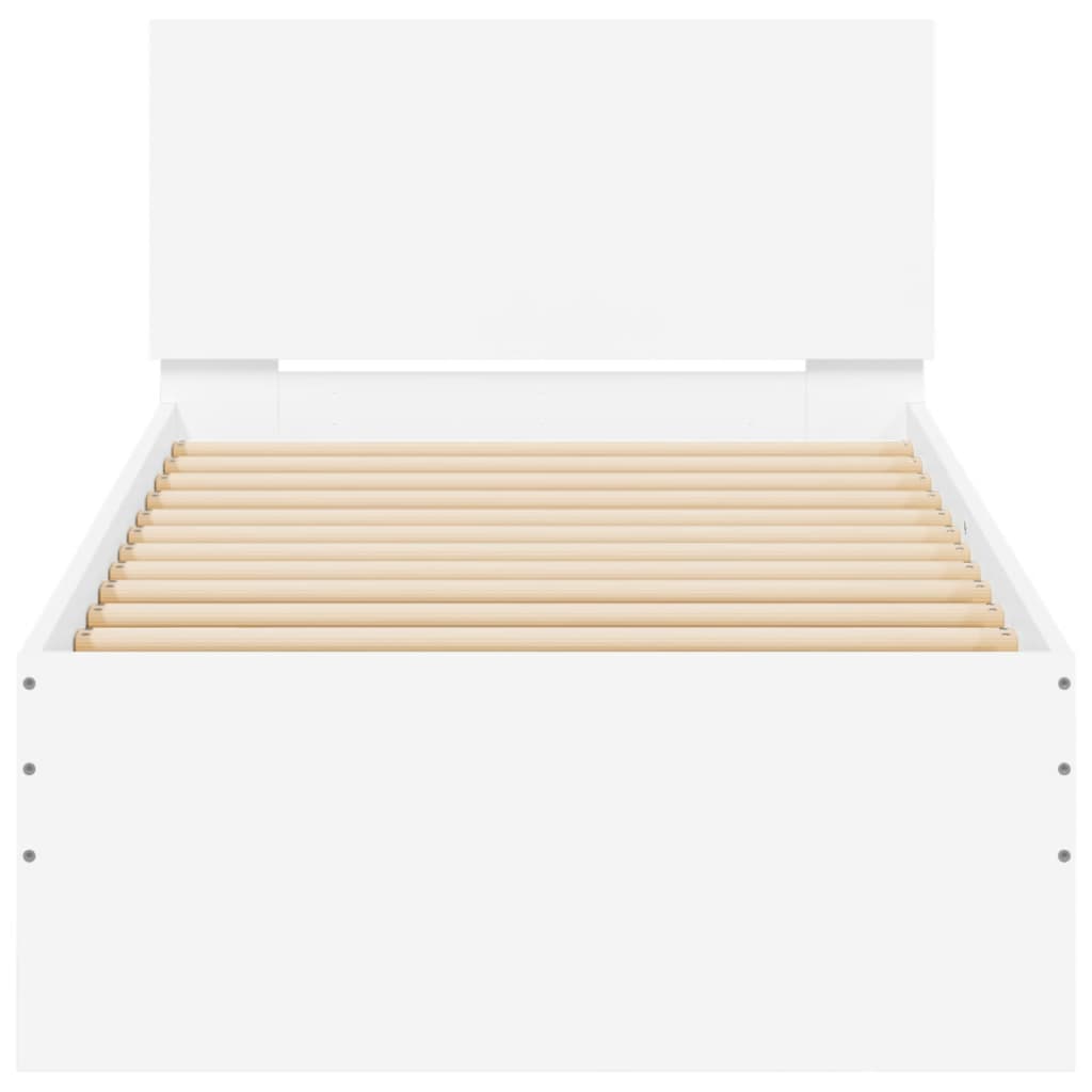 Bedframe met hoofdeinde bewerkt hout wit 90x190 cm is nu te koop bij PeponiXL, paradijselijk wonen!