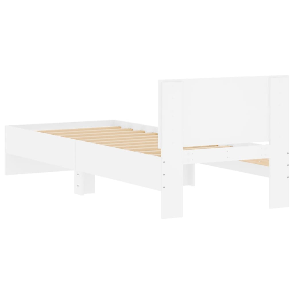 Bedframe met hoofdeinde bewerkt hout wit 90x190 cm is nu te koop bij PeponiXL, paradijselijk wonen!