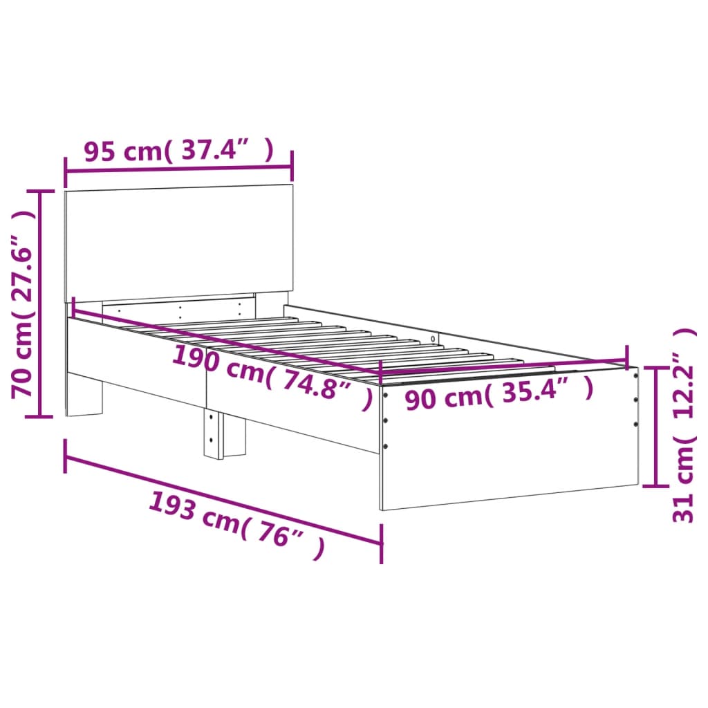 Bedframe met hoofdeinde bewerkt hout wit 90x190 cm is nu te koop bij PeponiXL, paradijselijk wonen!