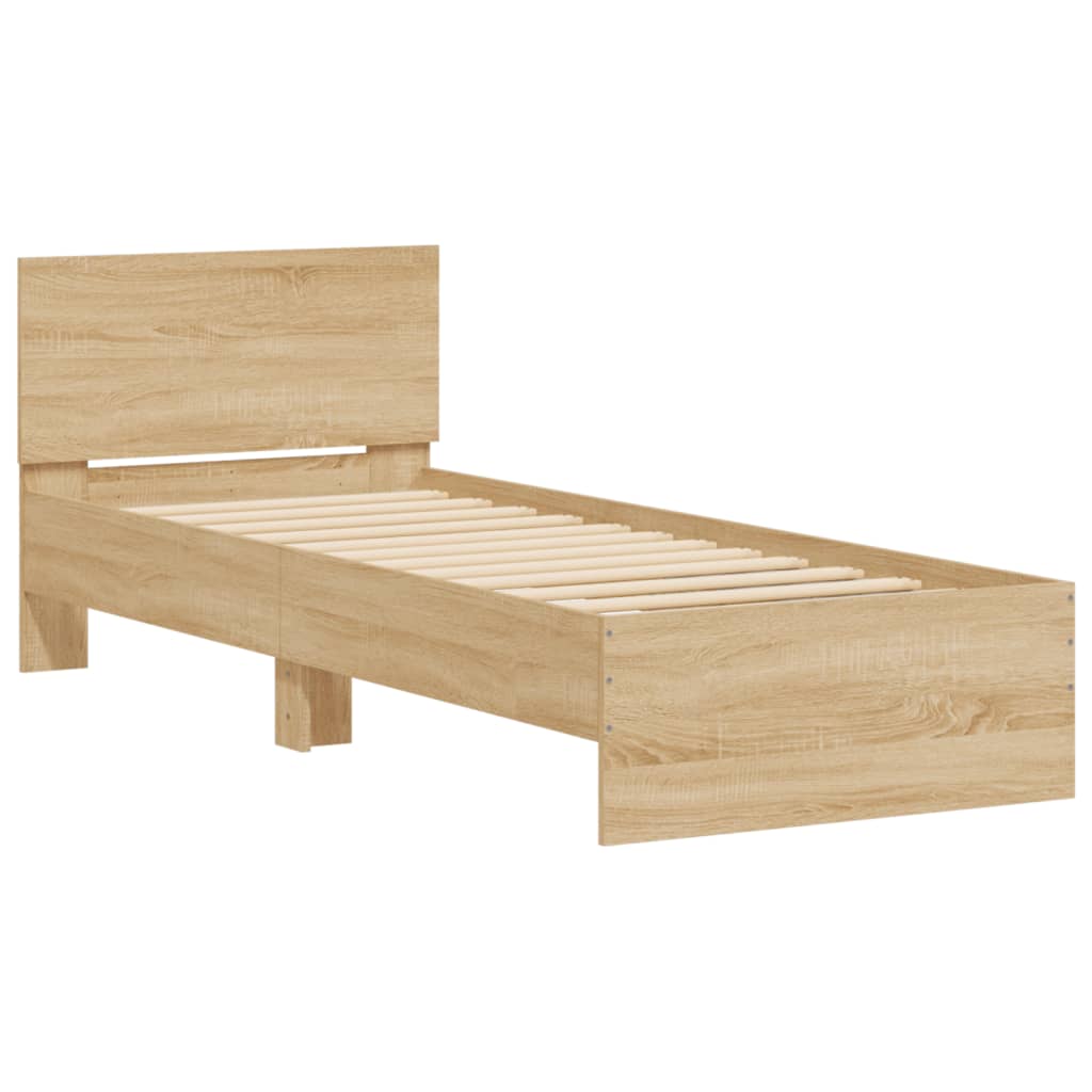 Bedframe met hoofdbord zonder matras sonoma eiken 90x190 cm is nu te koop bij PeponiXL, paradijselijk wonen!