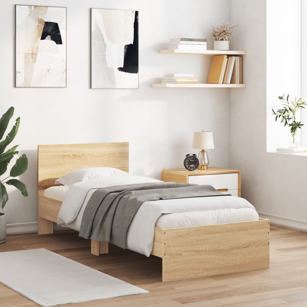 Bedframe met hoofdbord zonder matras sonoma eiken 90x190 cm is nu te koop bij PeponiXL, paradijselijk wonen!