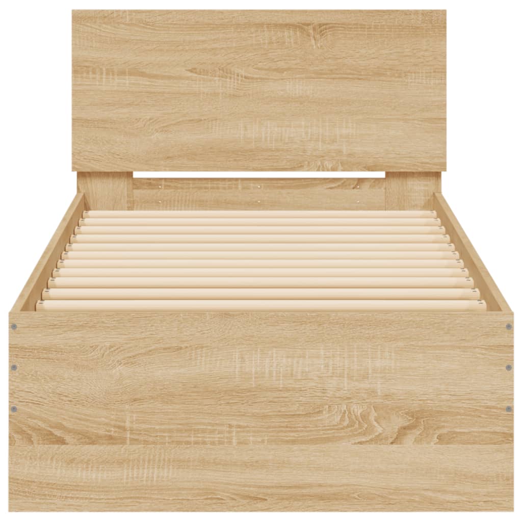 Bedframe met hoofdbord zonder matras sonoma eiken 90x190 cm is nu te koop bij PeponiXL, paradijselijk wonen!