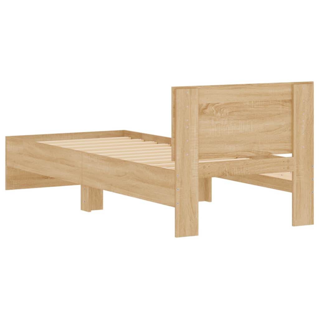 Bedframe met hoofdbord zonder matras sonoma eiken 90x190 cm is nu te koop bij PeponiXL, paradijselijk wonen!