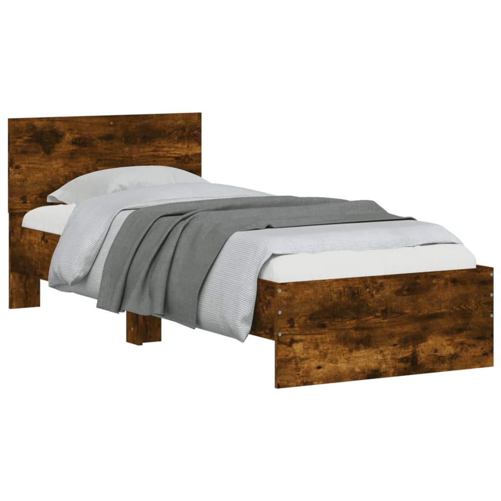 Bedframe met hoofdeinde bewerkt hout gerookt eiken 90x190 cm is nu te koop bij PeponiXL, paradijselijk wonen!