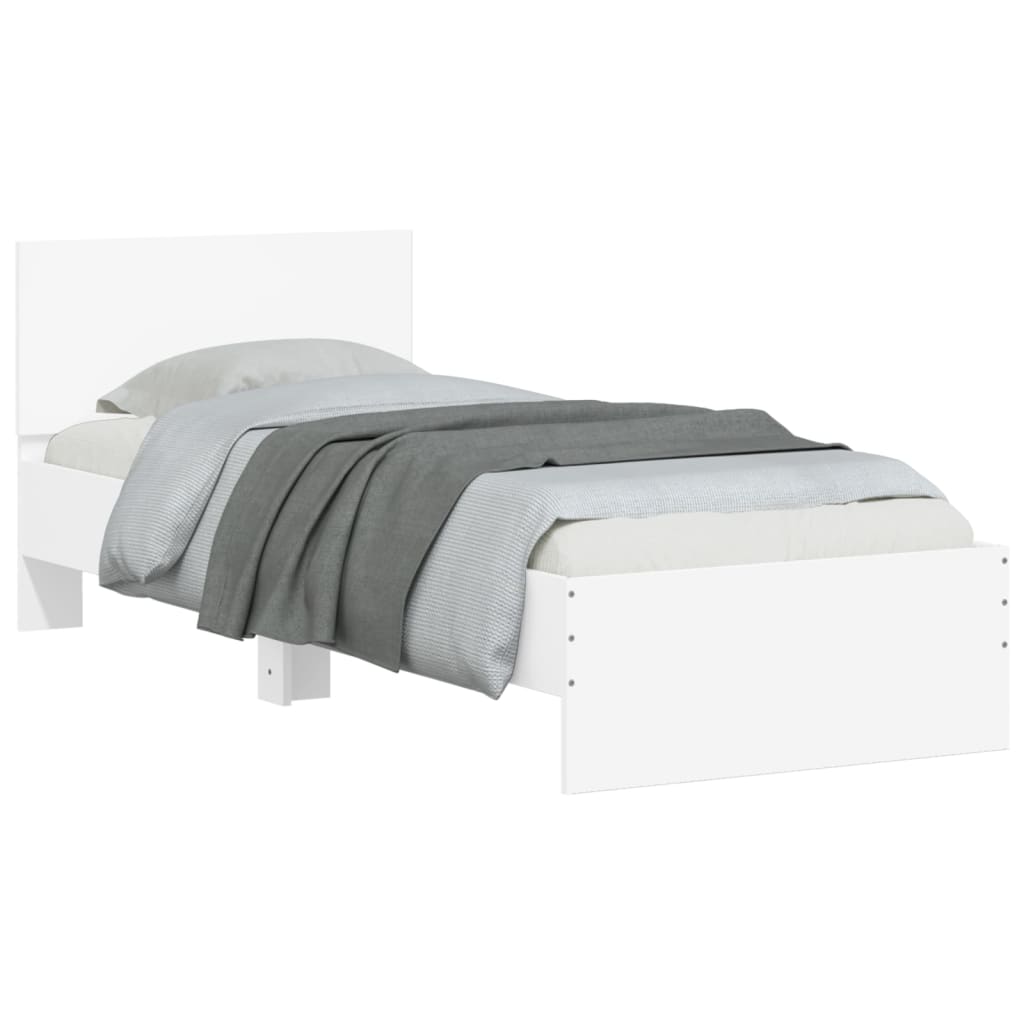 Bedframe met hoofdbord bewerkt hout wit 75x190 cm is nu te koop bij PeponiXL, paradijselijk wonen!