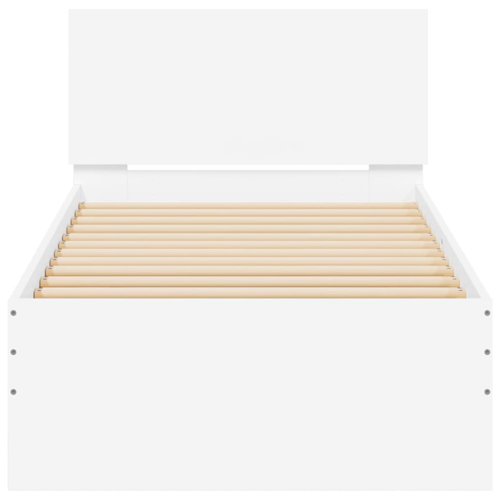 Bedframe met hoofdbord bewerkt hout wit 75x190 cm is nu te koop bij PeponiXL, paradijselijk wonen!