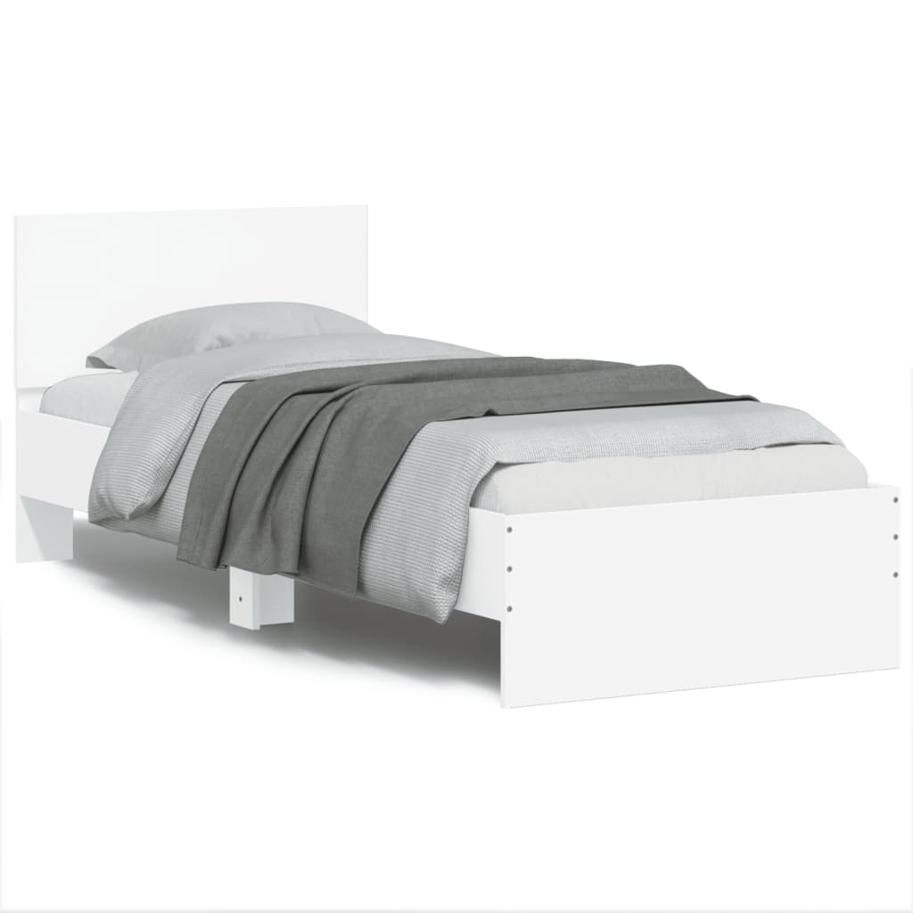 Bedframe met hoofdbord bewerkt hout wit 75x190 cm is nu te koop bij PeponiXL, paradijselijk wonen!