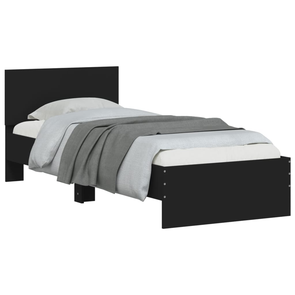 Bedframe met hoofdbord bewerkt hout zwart 75x190 cm is nu te koop bij PeponiXL, paradijselijk wonen!