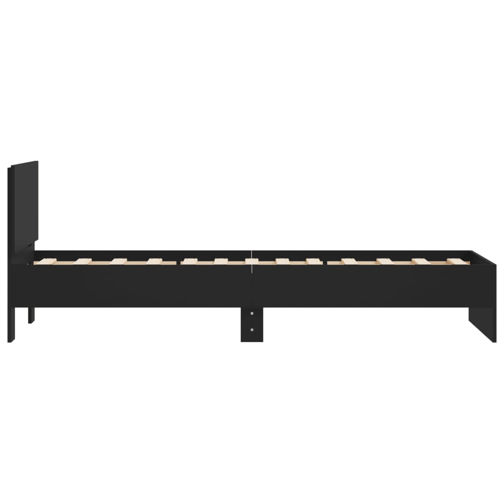 Bedframe met hoofdbord bewerkt hout zwart 75x190 cm is nu te koop bij PeponiXL, paradijselijk wonen!