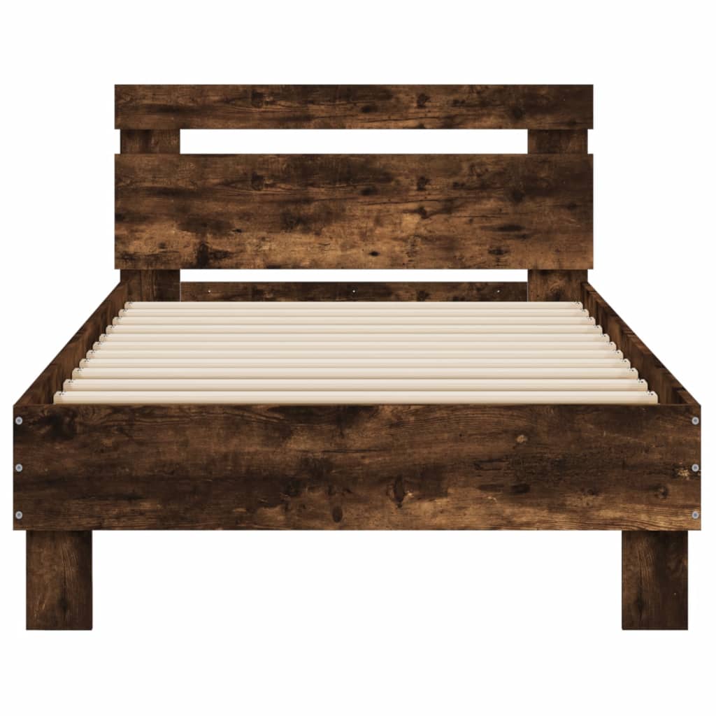 Bedframe met hoofdbord en LED gerookt eikenkleurig 90x200 cm is nu te koop bij PeponiXL, paradijselijk wonen!