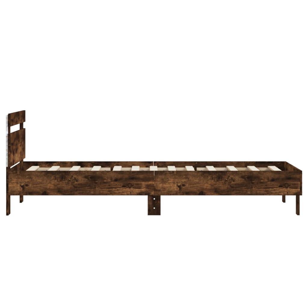 Bedframe met hoofdbord en LED gerookt eikenkleurig 90x190 cm is nu te koop bij PeponiXL, paradijselijk wonen!