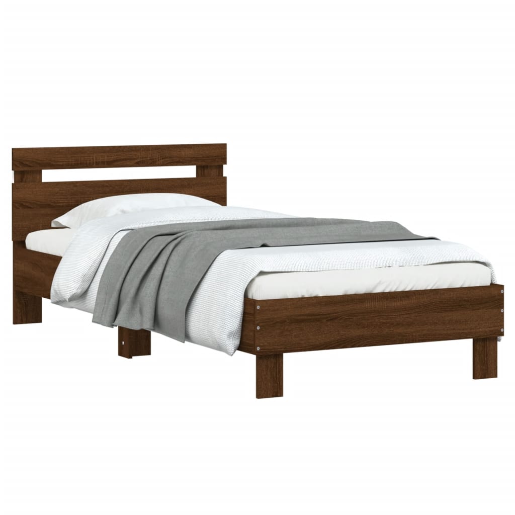 Bedframe met hoofdbord en LED bruin eikenkleur 90x190 cm is nu te koop bij PeponiXL, paradijselijk wonen!