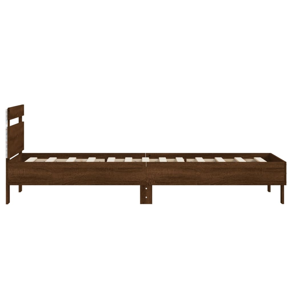 Bedframe met hoofdbord en LED bruin eikenkleur 90x190 cm is nu te koop bij PeponiXL, paradijselijk wonen!