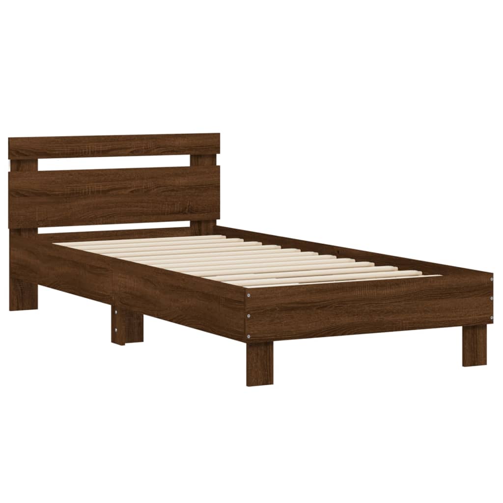 Bedframe met hoofdbord en LED bruin eikenkleur 75x190 cm is nu te koop bij PeponiXL, paradijselijk wonen!