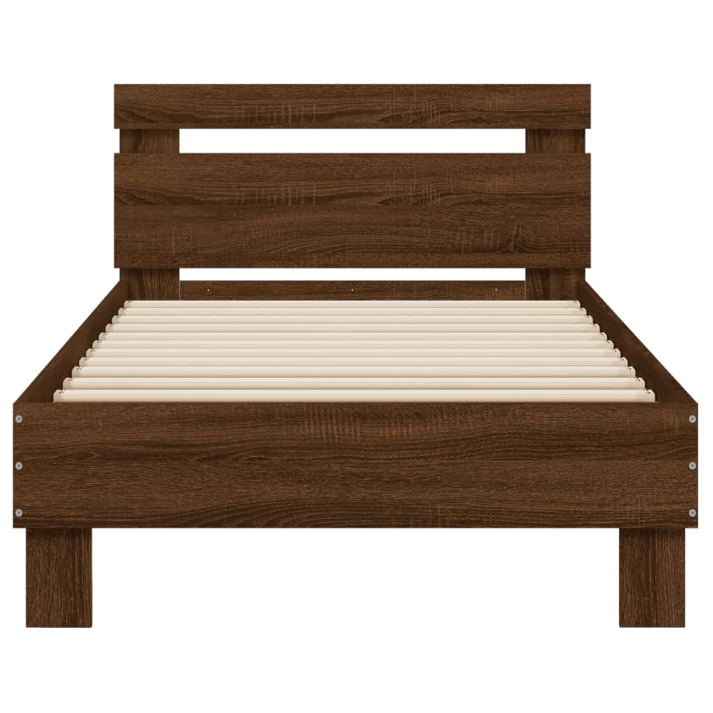 Bedframe met hoofdbord en LED bruin eikenkleur 75x190 cm is nu te koop bij PeponiXL, paradijselijk wonen!