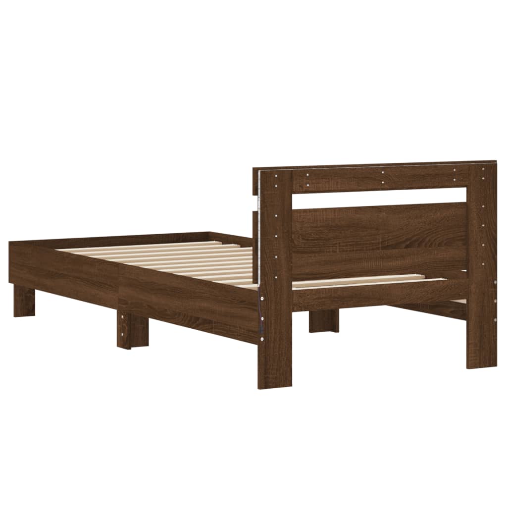 Bedframe met hoofdbord en LED bruin eikenkleur 75x190 cm is nu te koop bij PeponiXL, paradijselijk wonen!