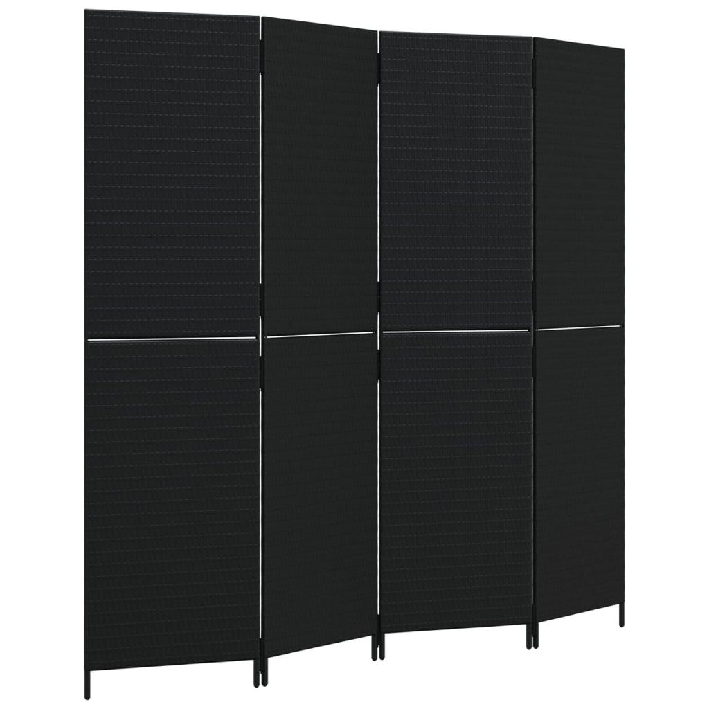 Kamerscherm 4 panelen poly rattan zwart is nu te koop bij PeponiXL, paradijselijk wonen!