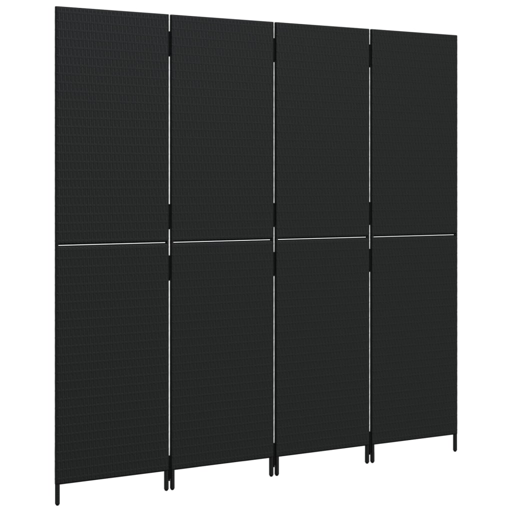 Kamerscherm 4 panelen poly rattan zwart is nu te koop bij PeponiXL, paradijselijk wonen!