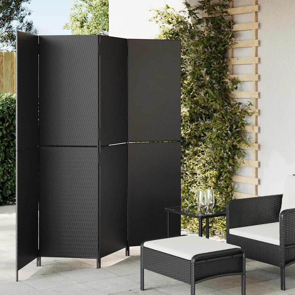 Kamerscherm 4 panelen poly rattan zwart is nu te koop bij PeponiXL, paradijselijk wonen!