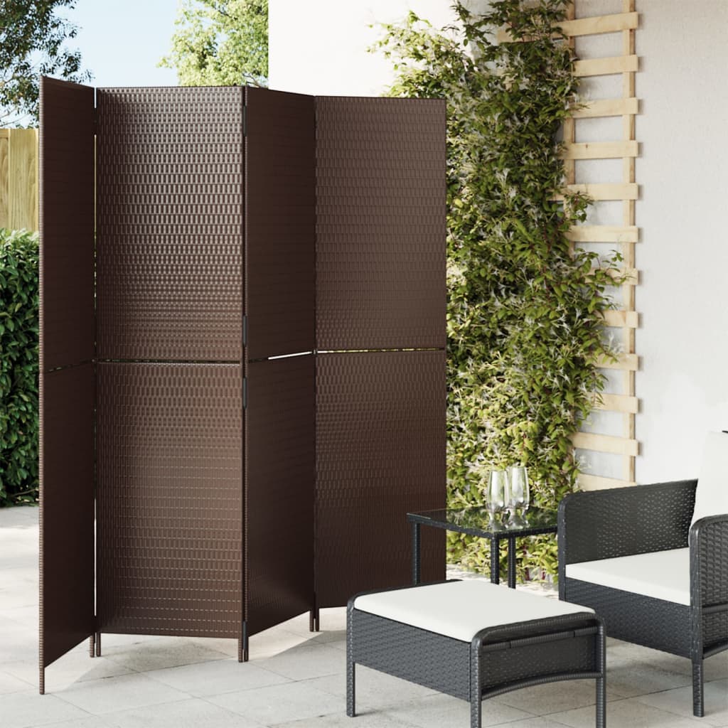 Kamerscherm 4 panelen poly rattan bruin is nu te koop bij PeponiXL, paradijselijk wonen!