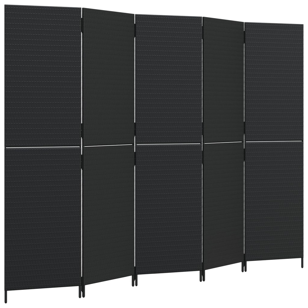 Kamerscherm 5 panelen poly rattan zwart is nu te koop bij PeponiXL, paradijselijk wonen!