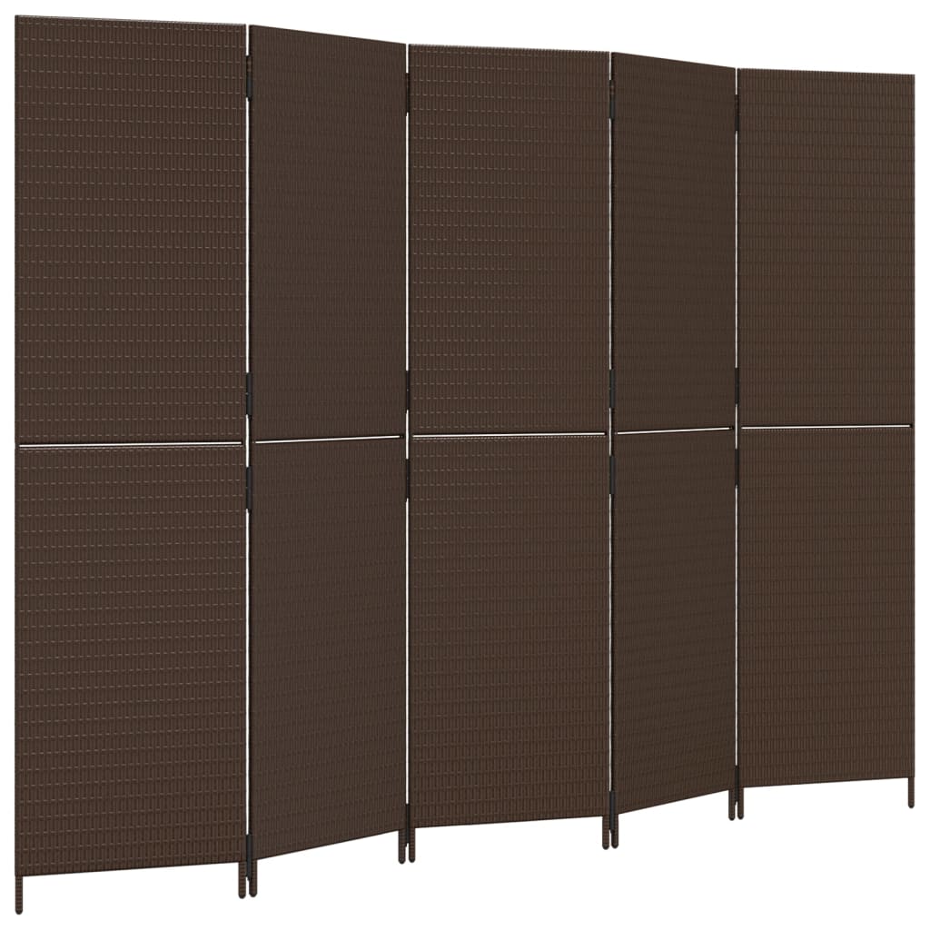 Kamerscherm 5 panelen poly rattan bruin is nu te koop bij PeponiXL, paradijselijk wonen!