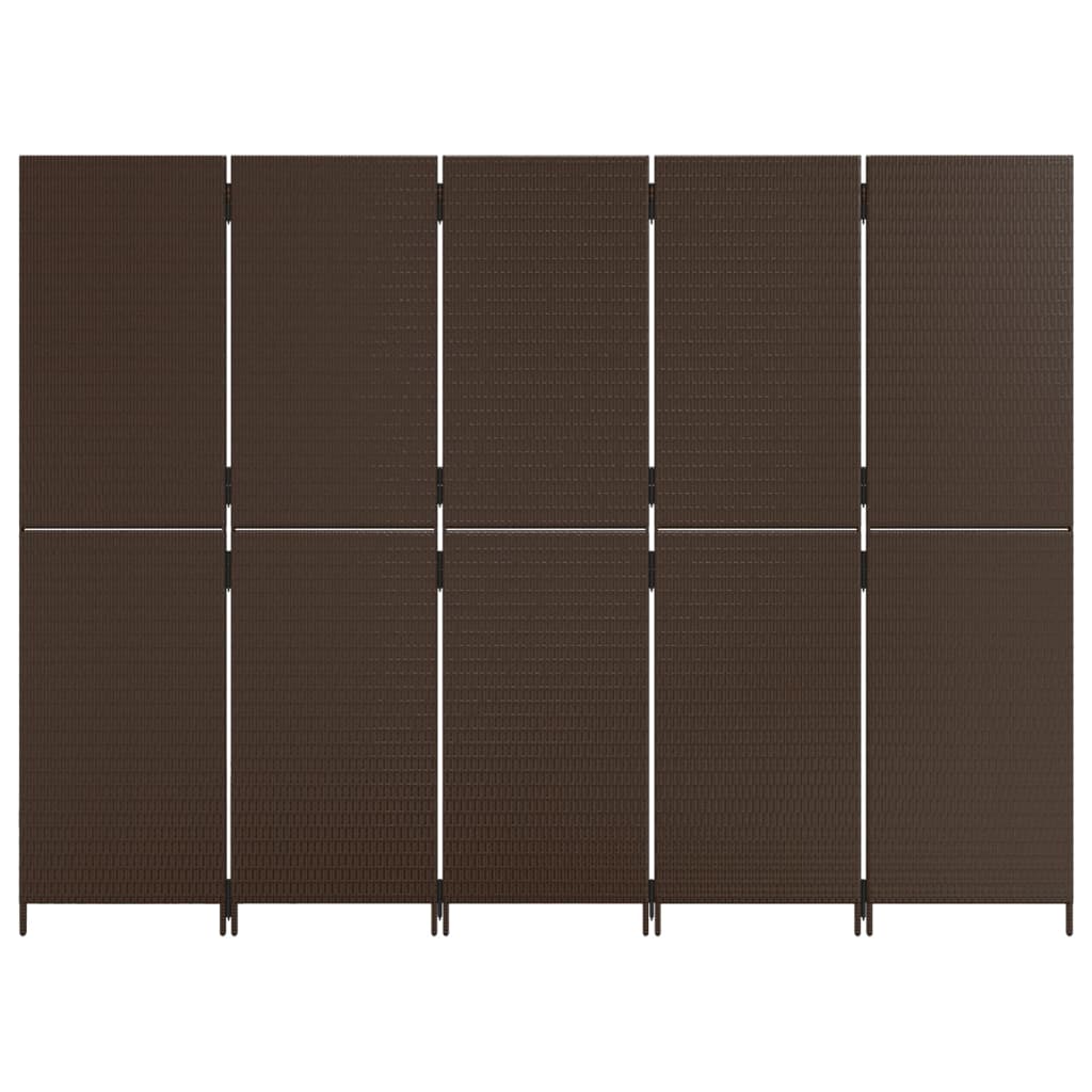 Kamerscherm 5 panelen poly rattan bruin is nu te koop bij PeponiXL, paradijselijk wonen!