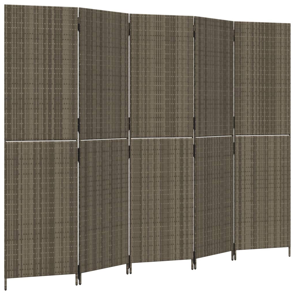 Kamerscherm 5 panelen poly rattan grijs is nu te koop bij PeponiXL, paradijselijk wonen!