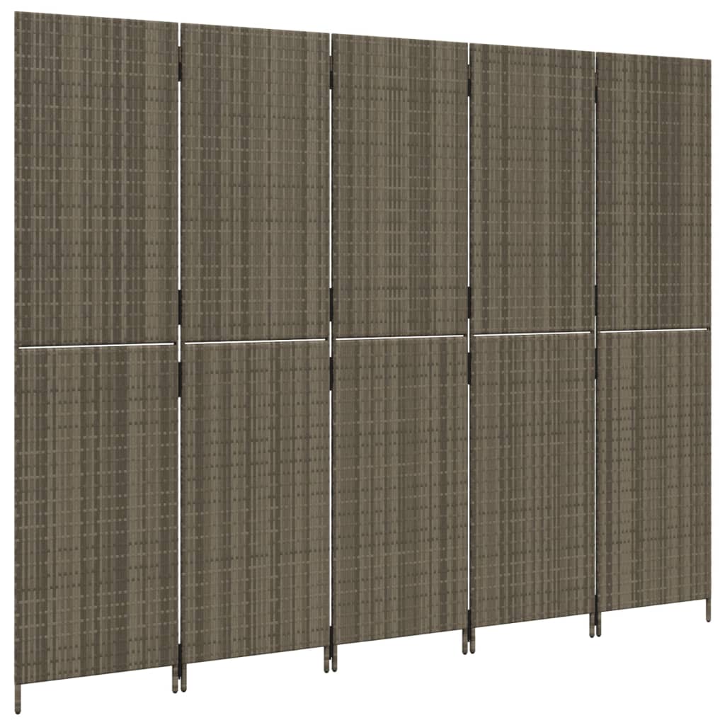 Kamerscherm 5 panelen poly rattan grijs is nu te koop bij PeponiXL, paradijselijk wonen!