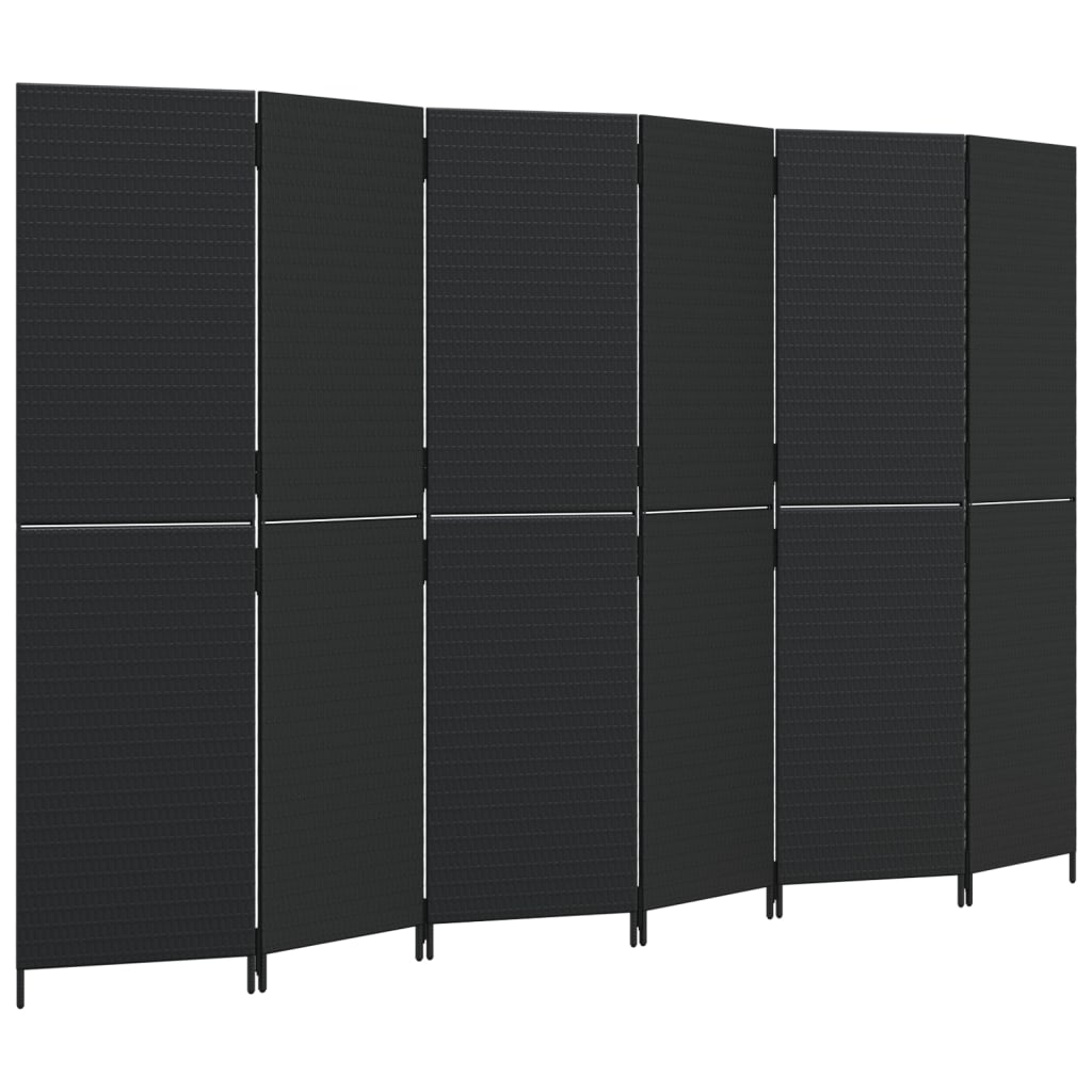 Kamerscherm 6 panelen poly rattan zwart is nu te koop bij PeponiXL, paradijselijk wonen!