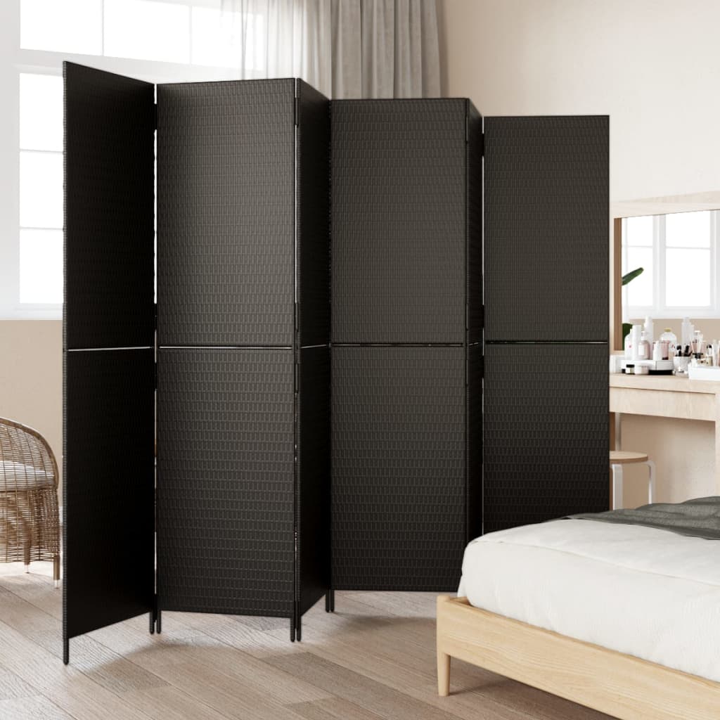 Kamerscherm 6 panelen poly rattan zwart is nu te koop bij PeponiXL, paradijselijk wonen!