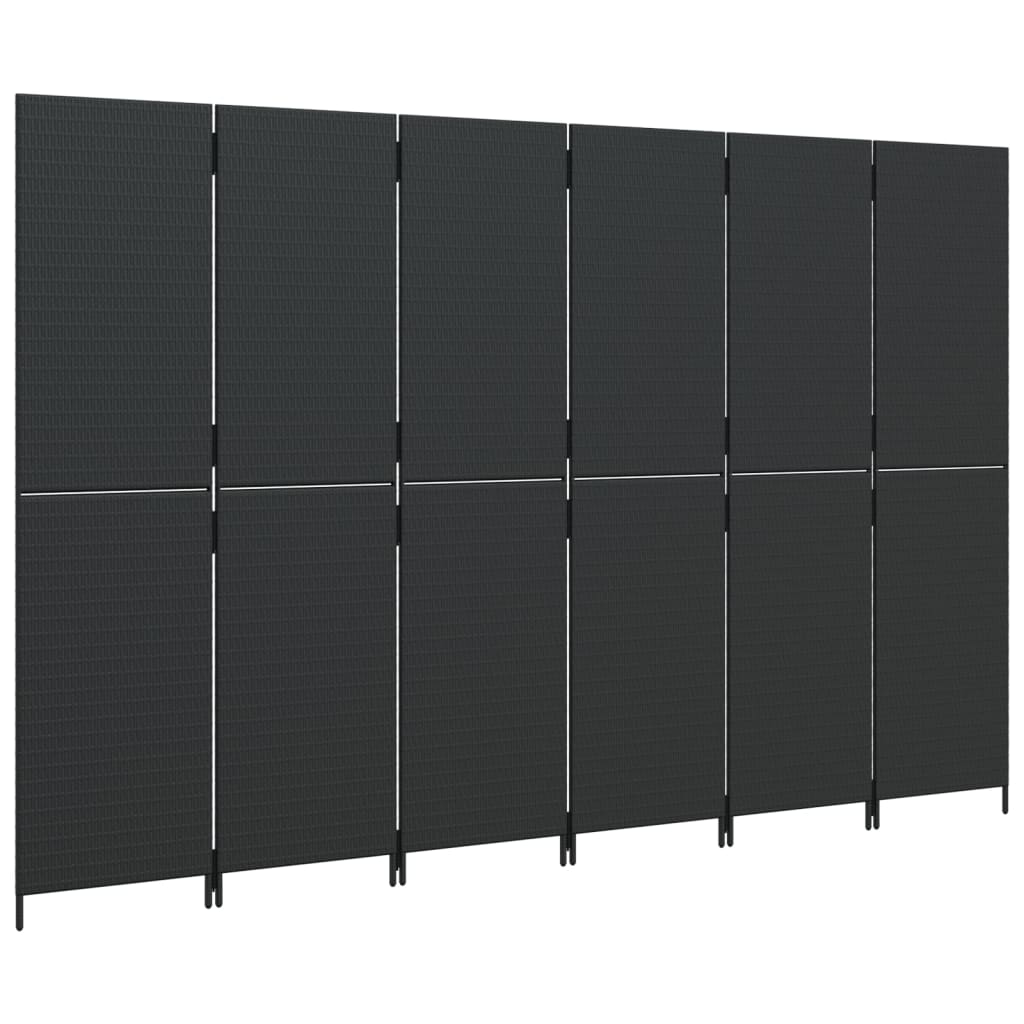 Kamerscherm 6 panelen poly rattan zwart is nu te koop bij PeponiXL, paradijselijk wonen!