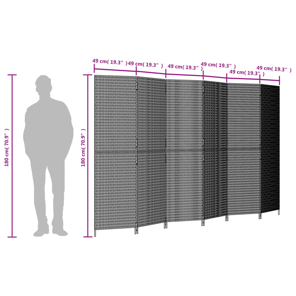 Kamerscherm 6 panelen poly rattan zwart is nu te koop bij PeponiXL, paradijselijk wonen!