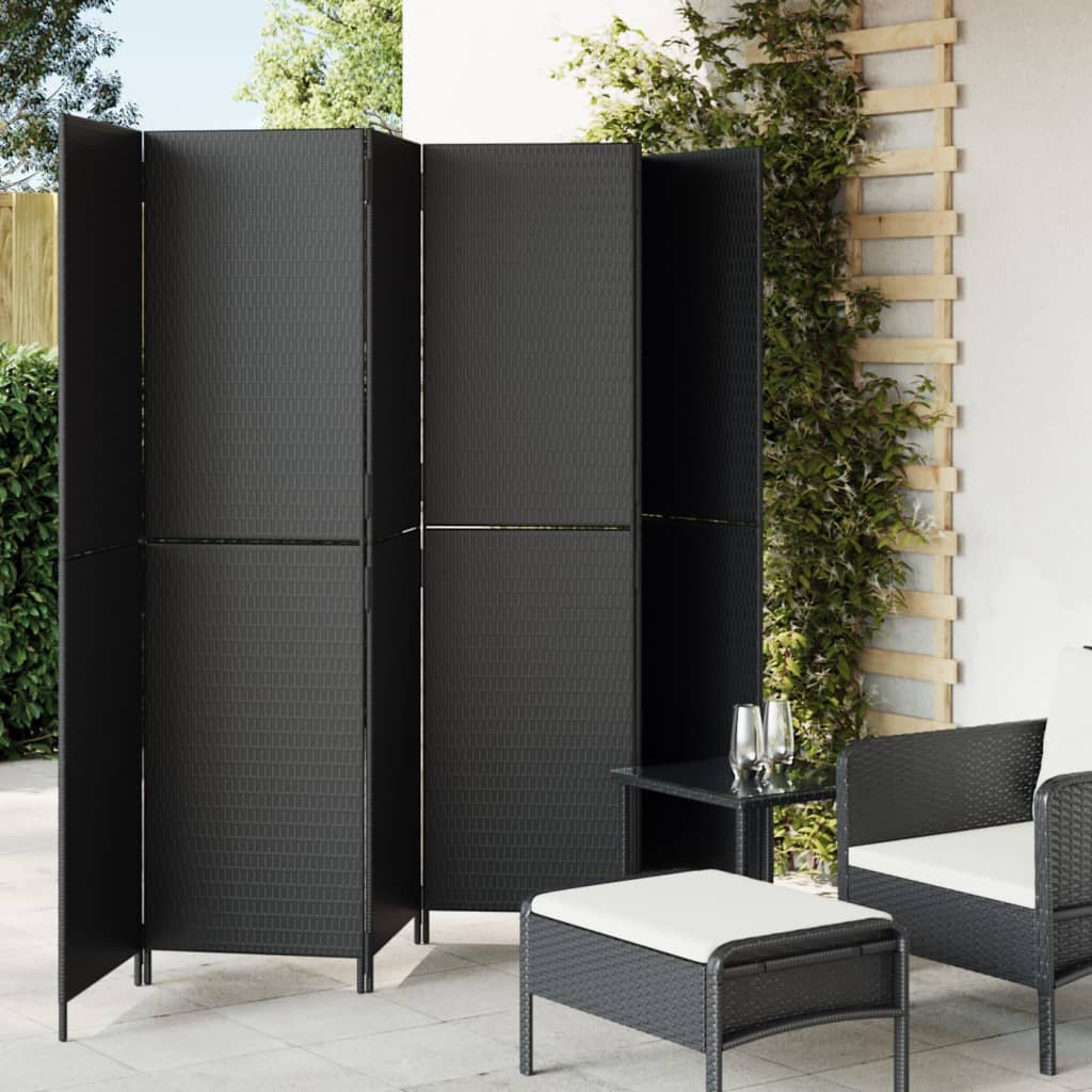 Kamerscherm 6 panelen poly rattan zwart is nu te koop bij PeponiXL, paradijselijk wonen!