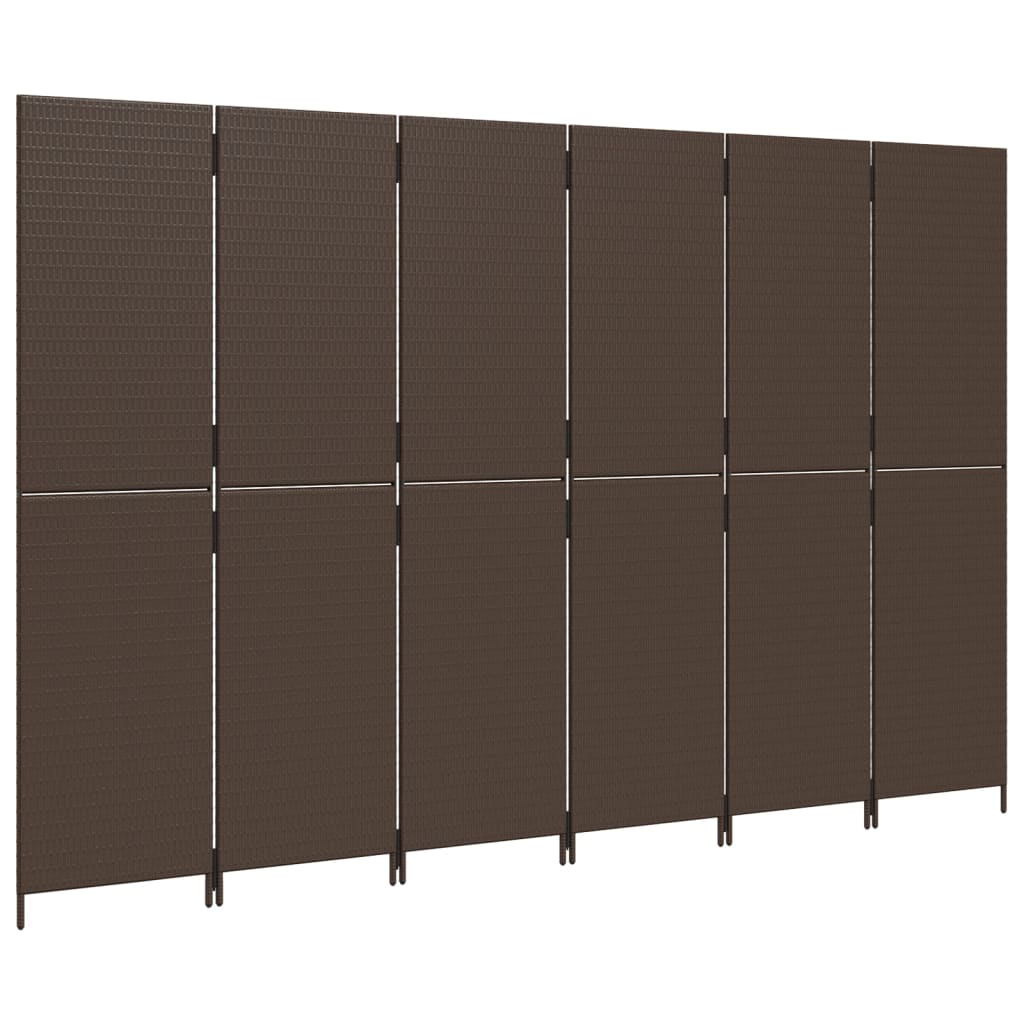 Kamerscherm 6 panelen poly rattan bruin is nu te koop bij PeponiXL, paradijselijk wonen!