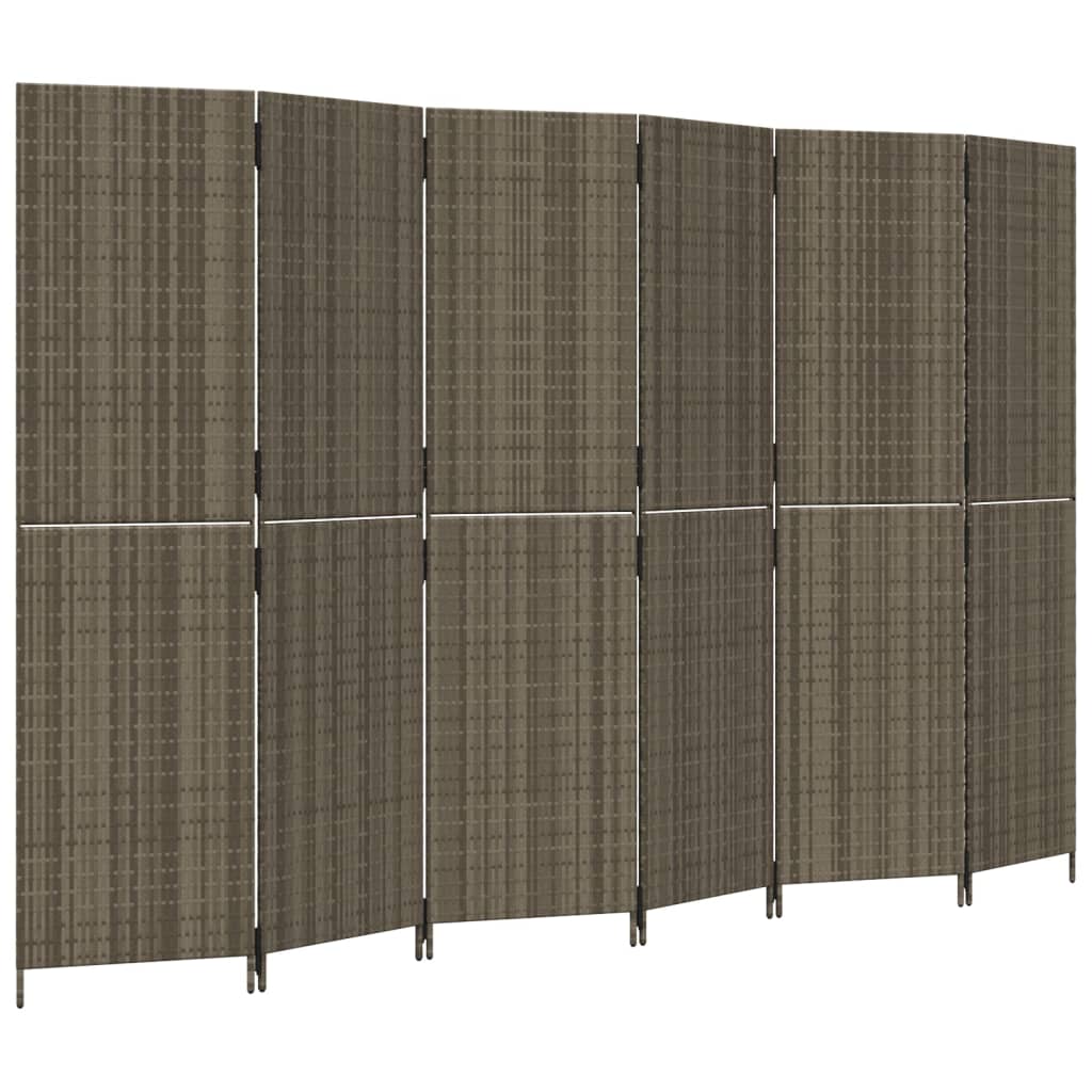 Kamerscherm 6 panelen poly rattan grijs is nu te koop bij PeponiXL, paradijselijk wonen!