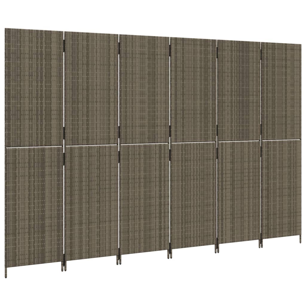 Kamerscherm 6 panelen poly rattan grijs is nu te koop bij PeponiXL, paradijselijk wonen!