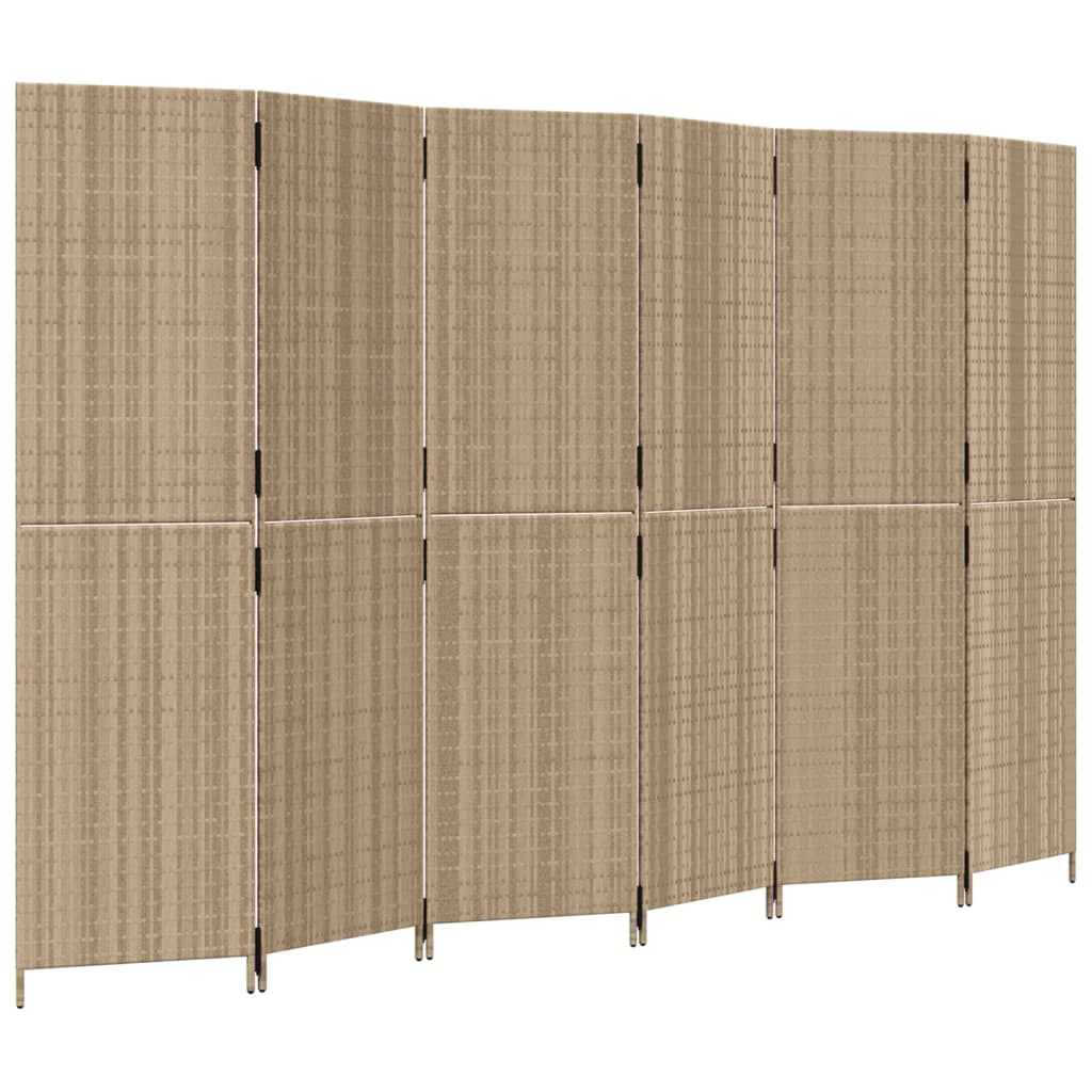 Kamerscherm 6 panelen poly rattan beige is nu te koop bij PeponiXL, paradijselijk wonen!